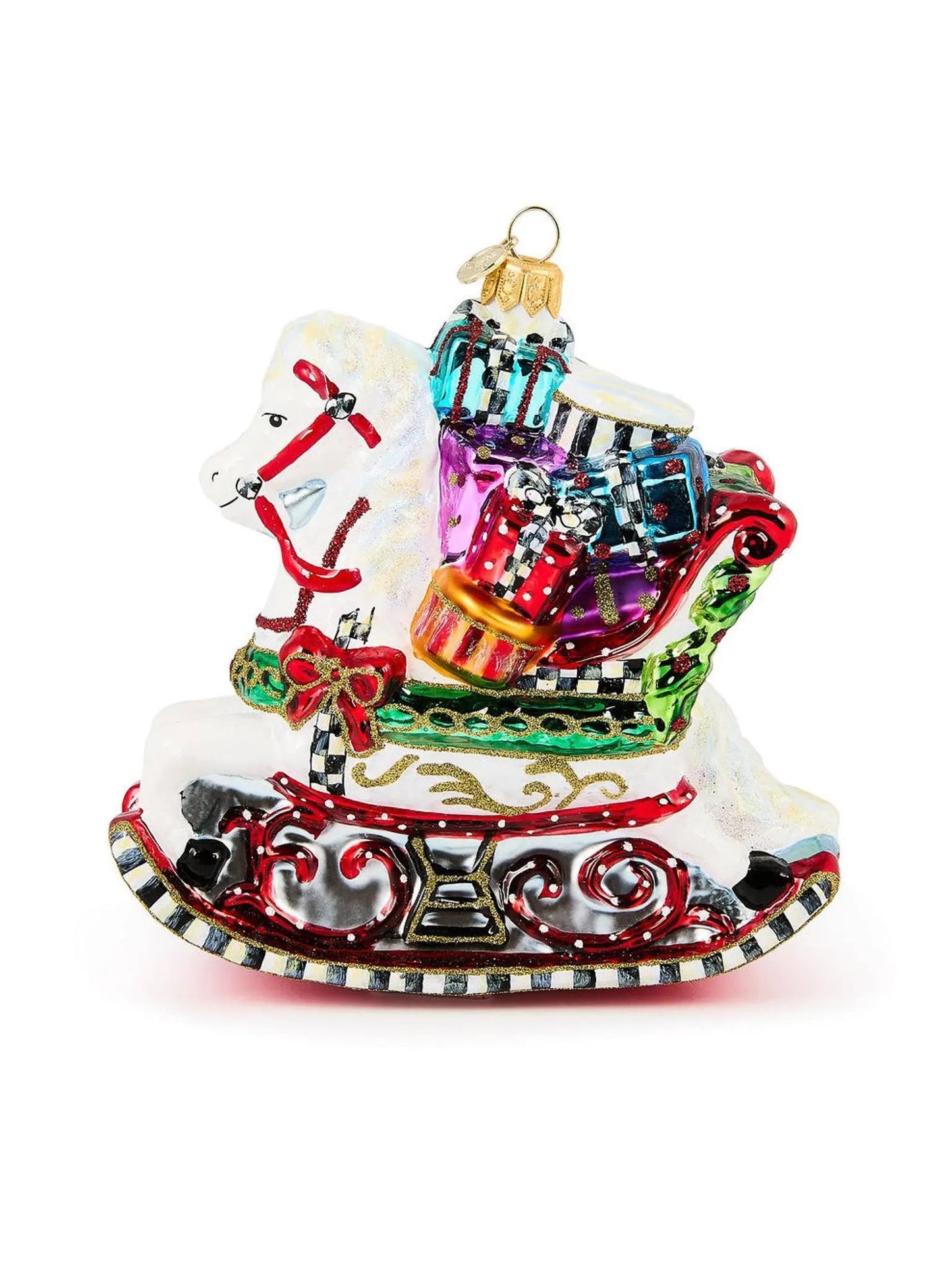 Rocking Horse With Gifts Glass Ornament