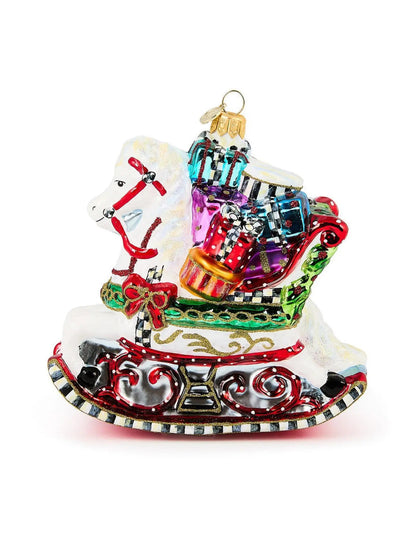 Rocking Horse With Gifts Glass Ornament