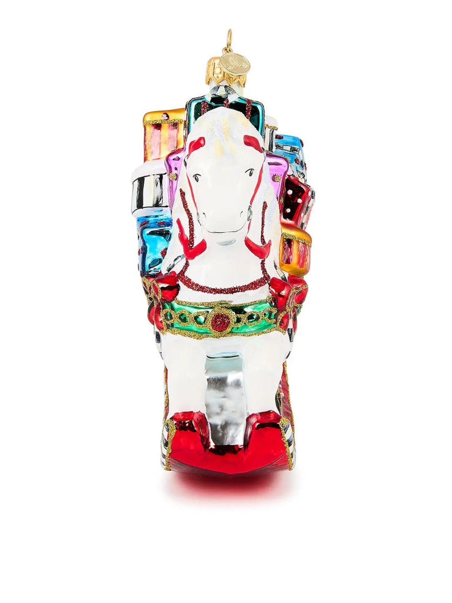 Rocking Horse With Gifts Glass Ornament