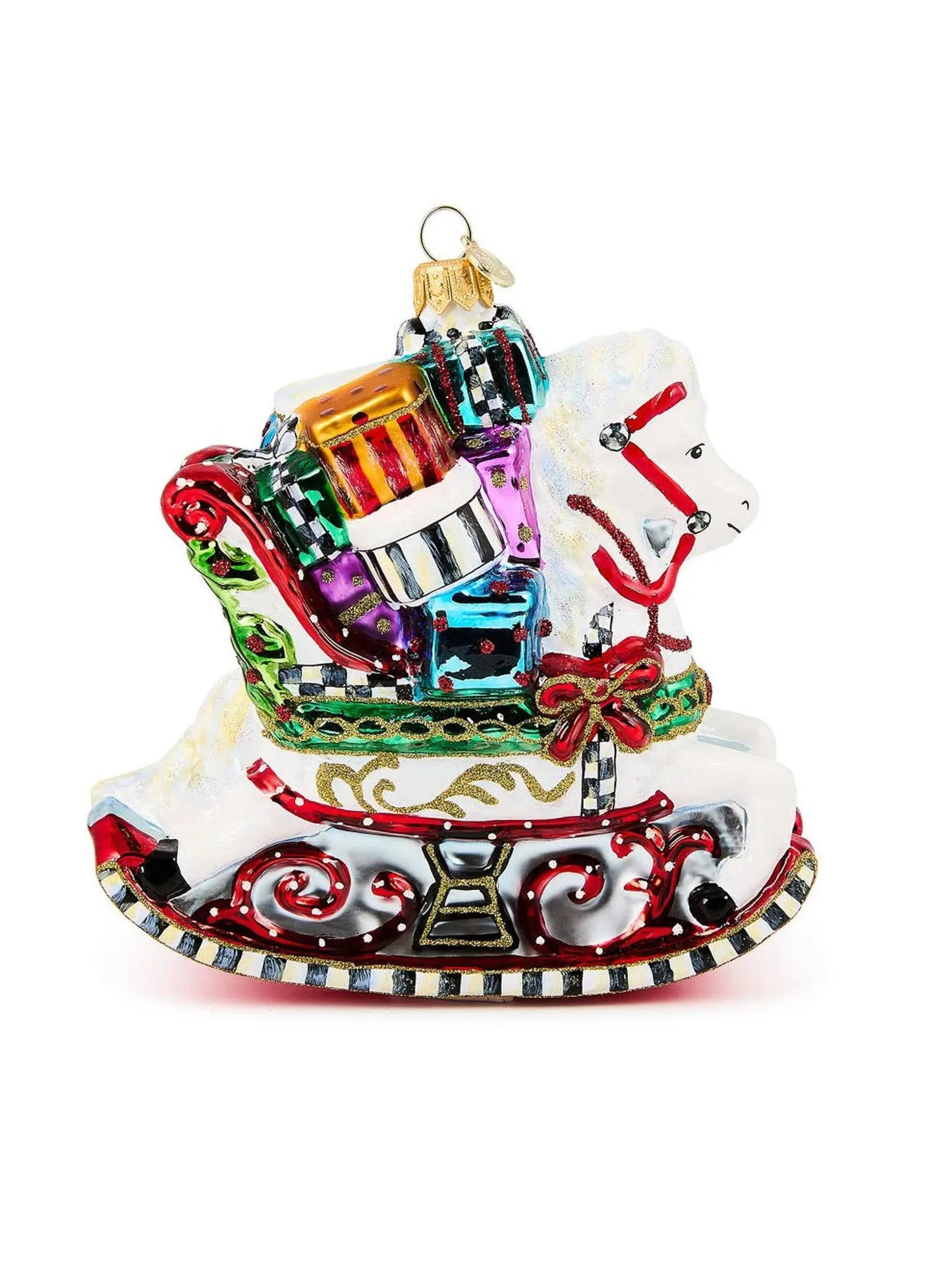 Rocking Horse With Gifts Glass Ornament