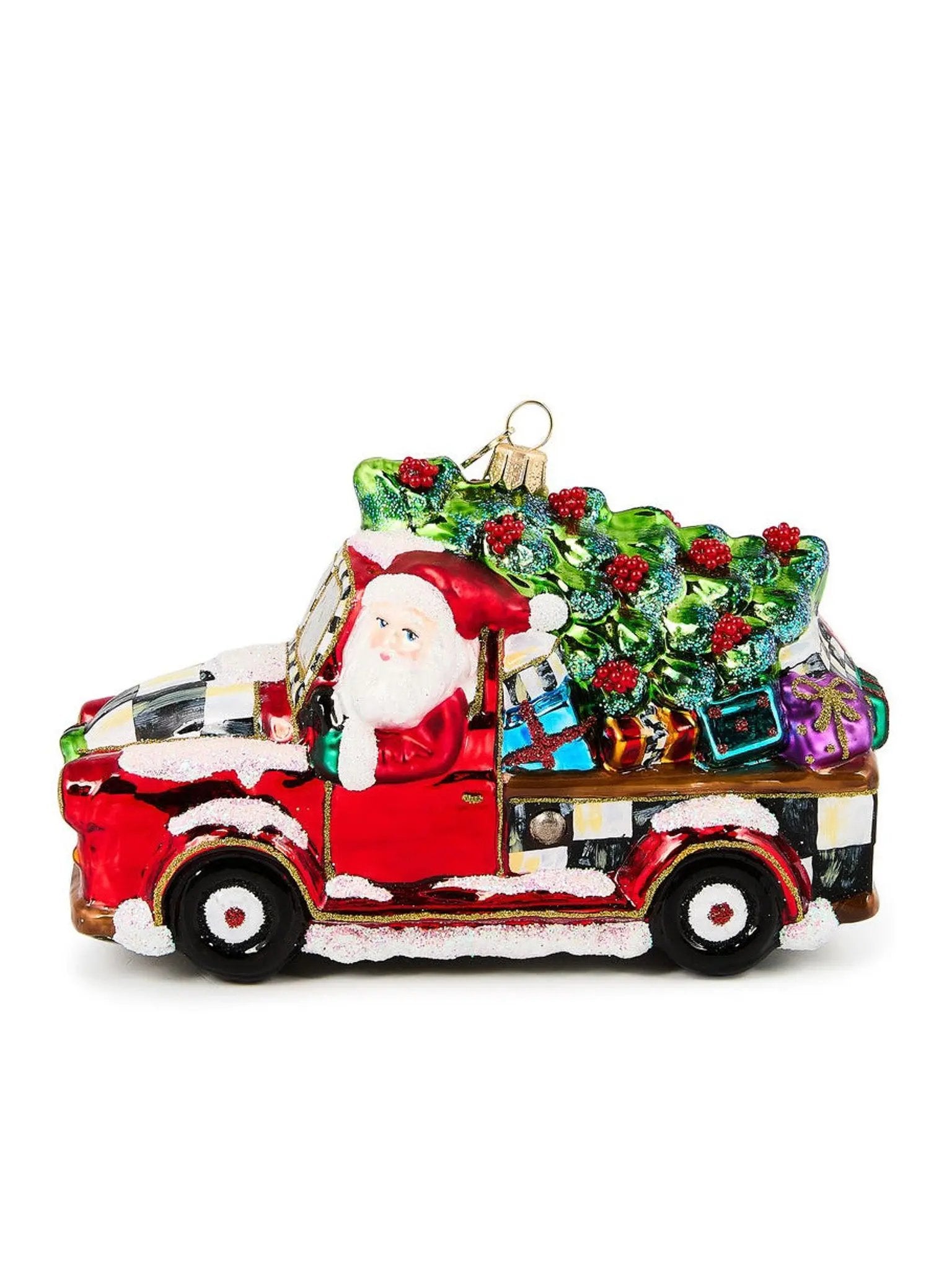 Santa's Hitting the Road Glass Ornament