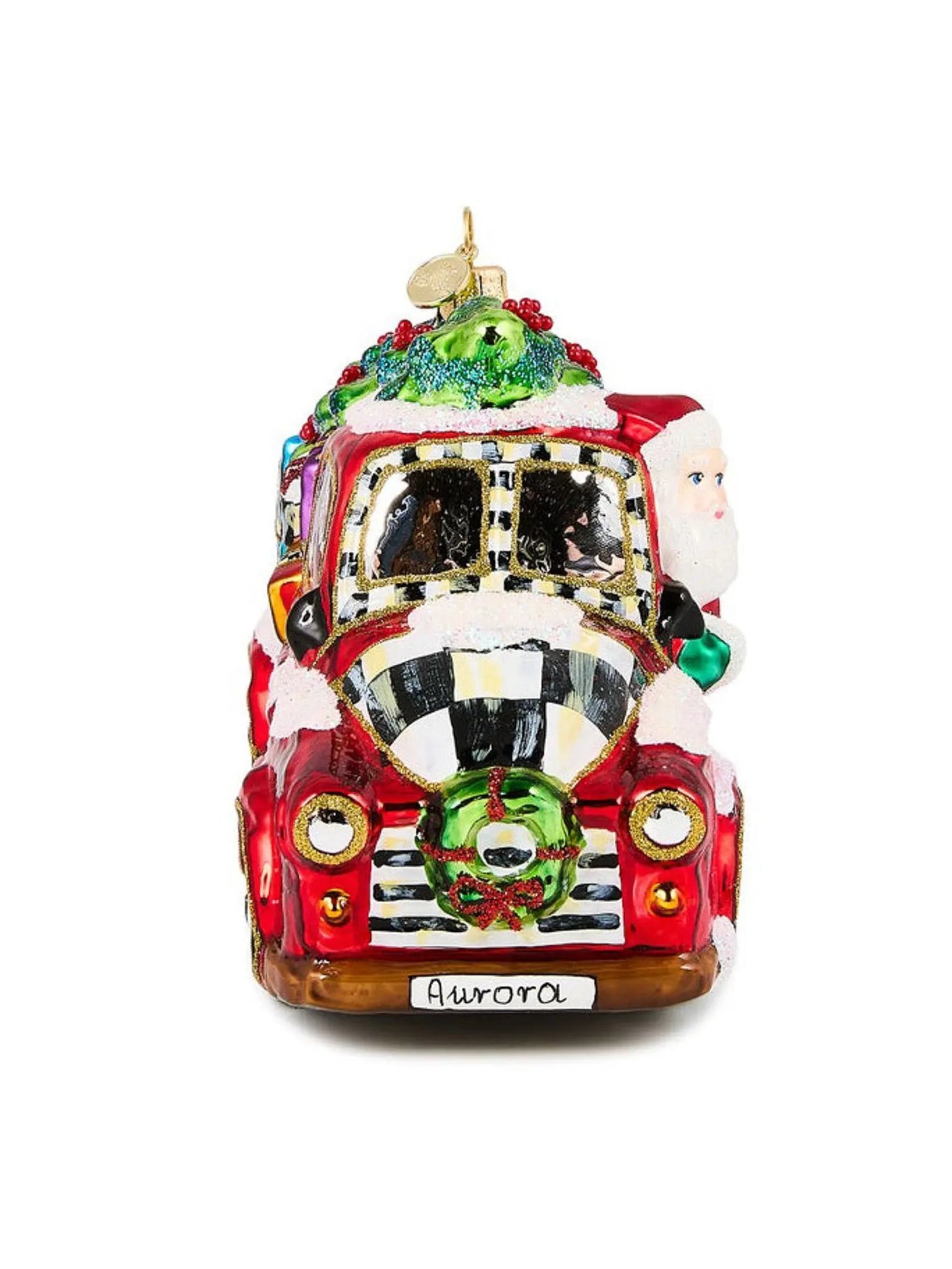 Santa's Hitting the Road Glass Ornament
