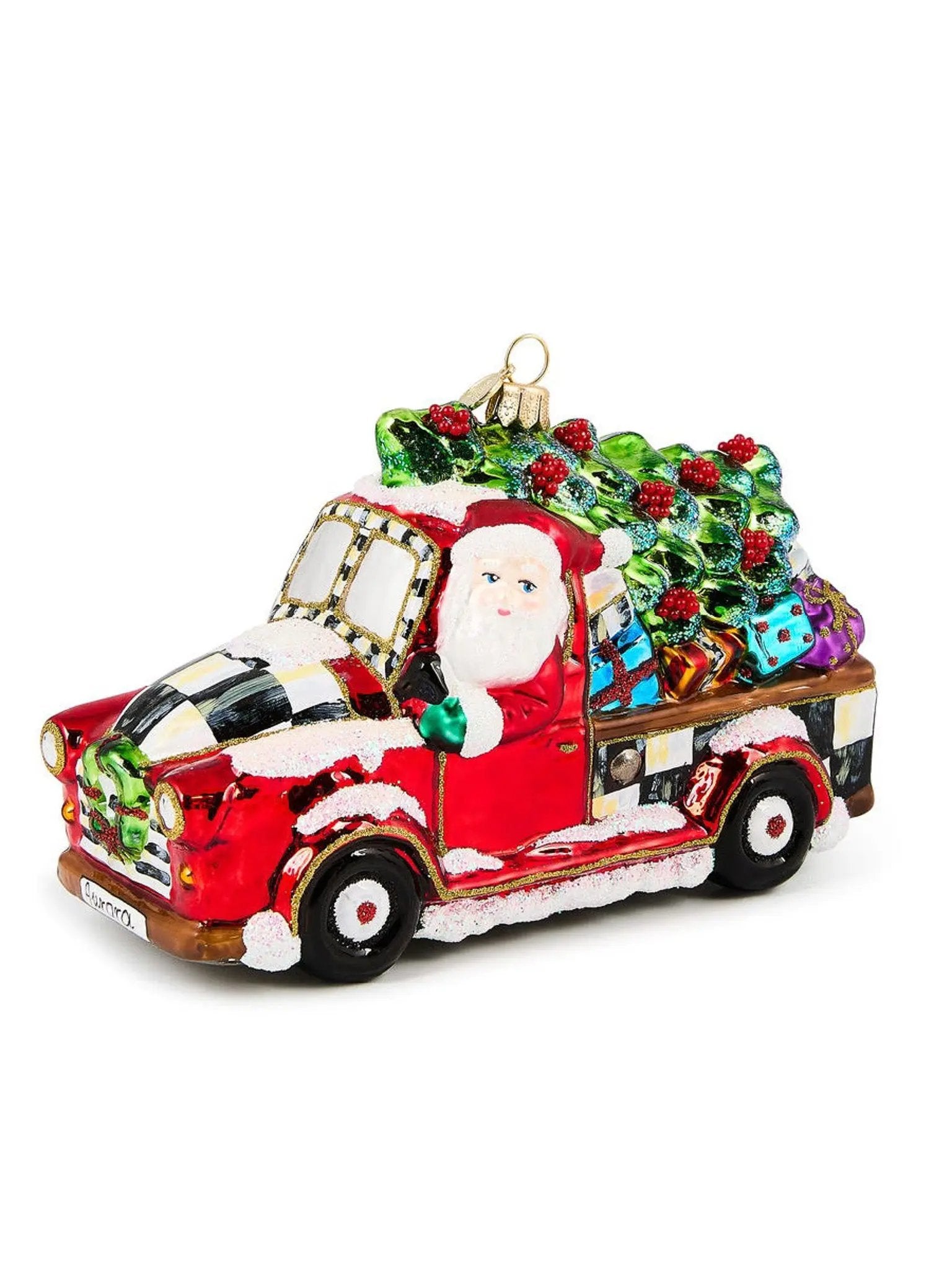 Santa's Hitting the Road Glass Ornament