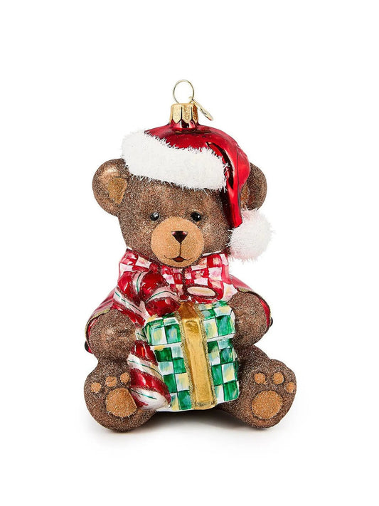 Check It Out Teddy Bear Glass Ornament