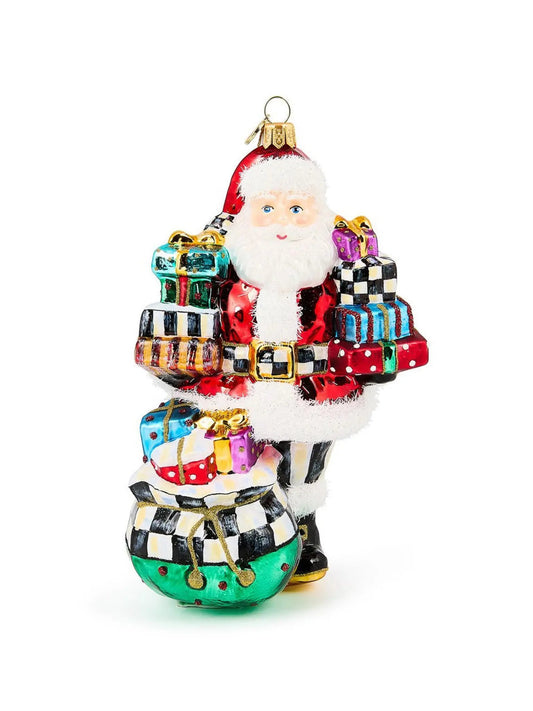 Santa With Gifts Glass Ornament