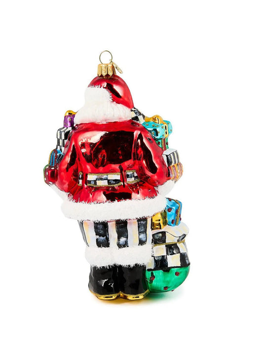 Santa With Gifts Glass Ornament