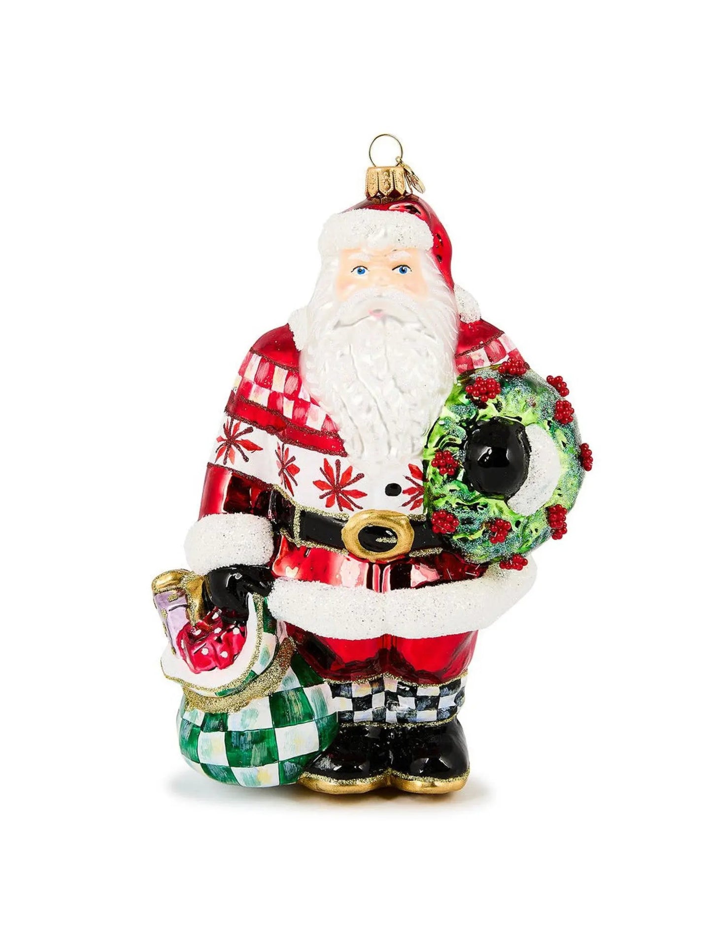 Cozy Sweater Santa Glass Ornament