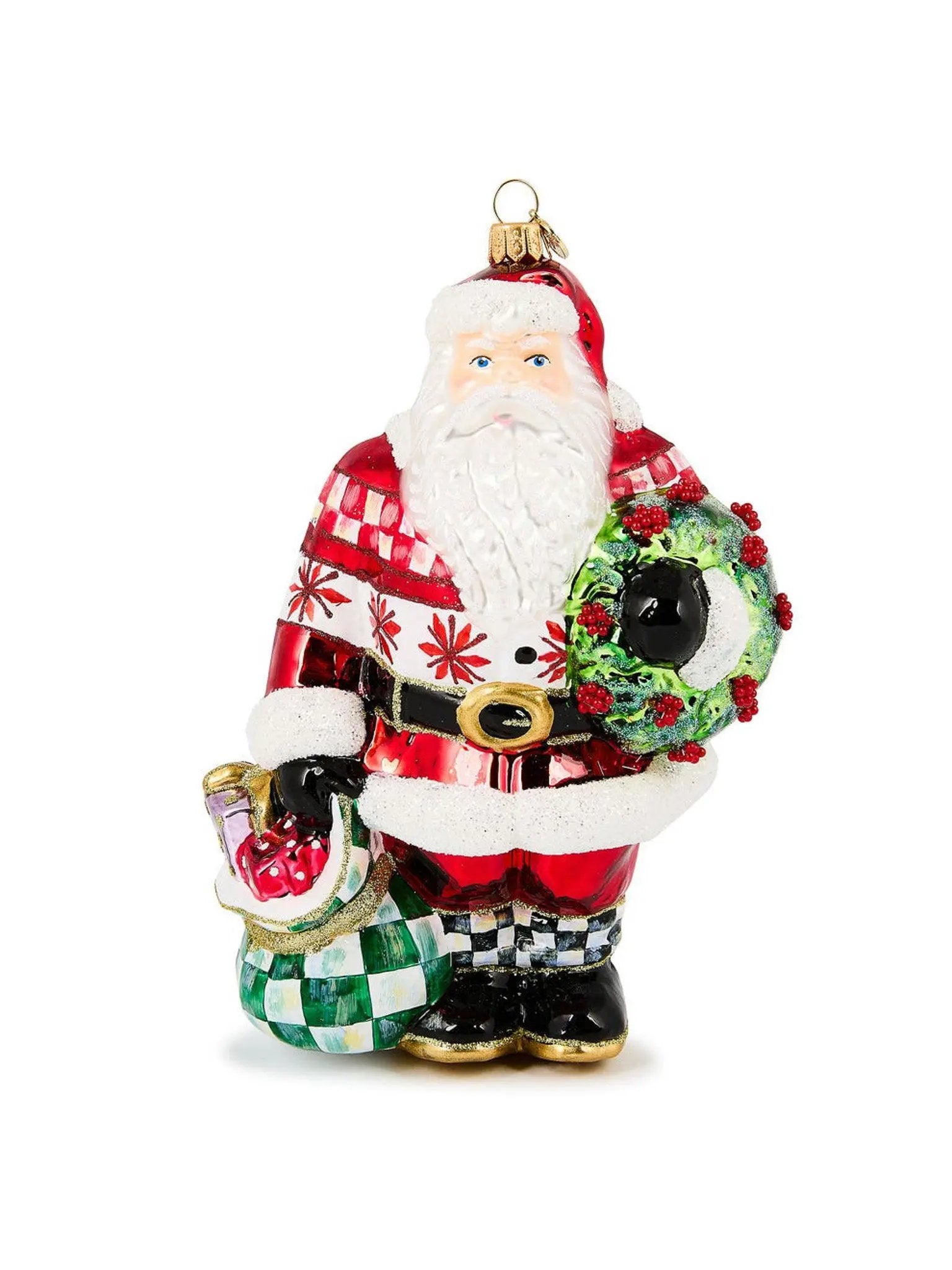 Cozy Sweater Santa Glass Ornament