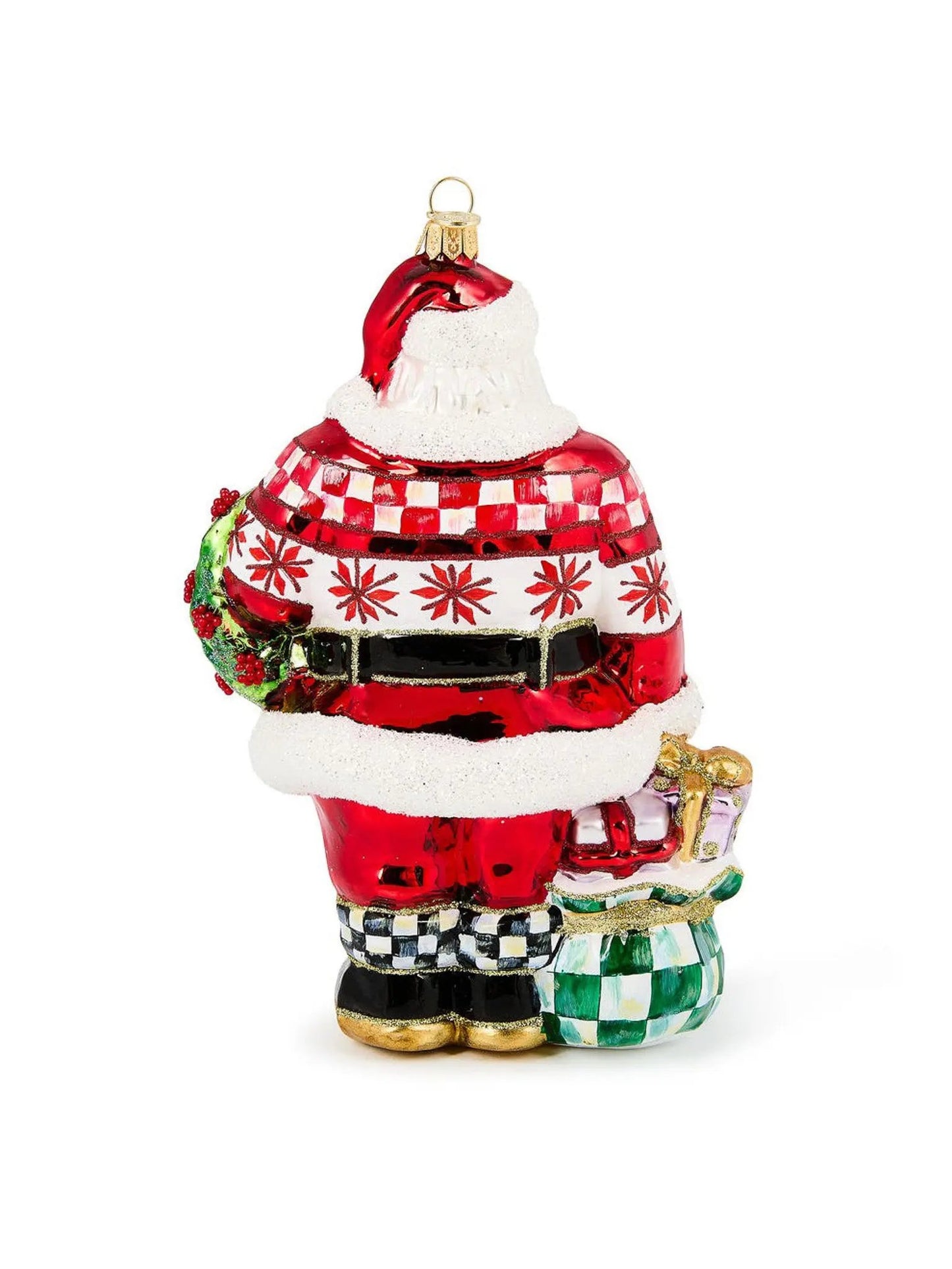 Cozy Sweater Santa Glass Ornament