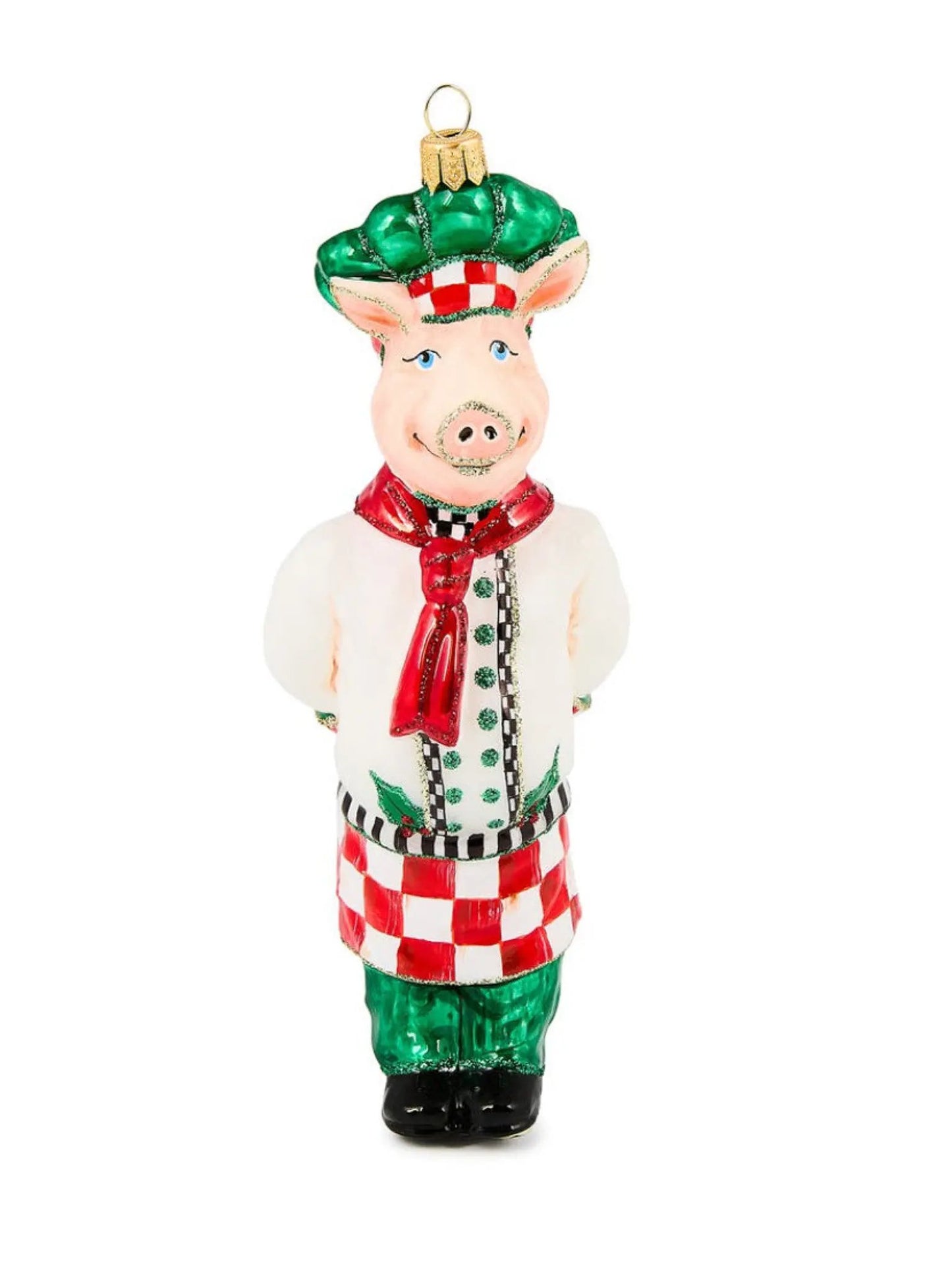 Check It Out Chef Pig Glass Ornament