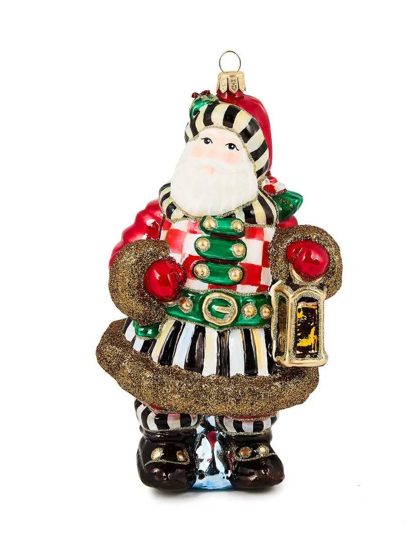 Check It Out Town Crier Santa Glass Ornament