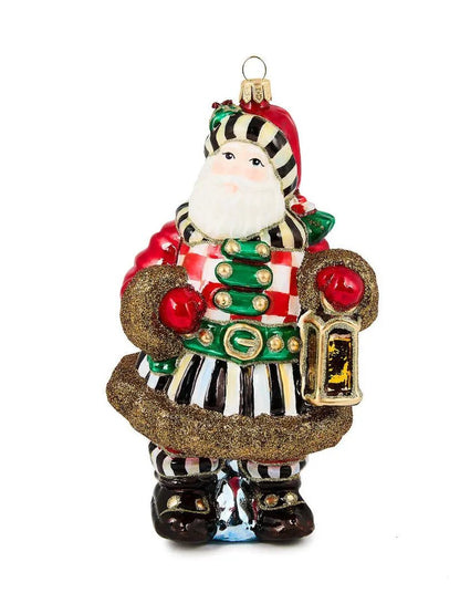 Check It Out Town Crier Santa Glass Ornament