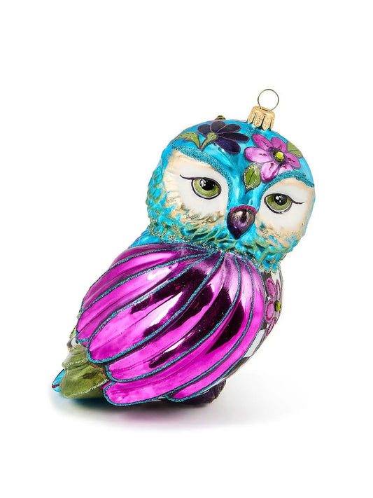 Floral Owl Glass Ornament