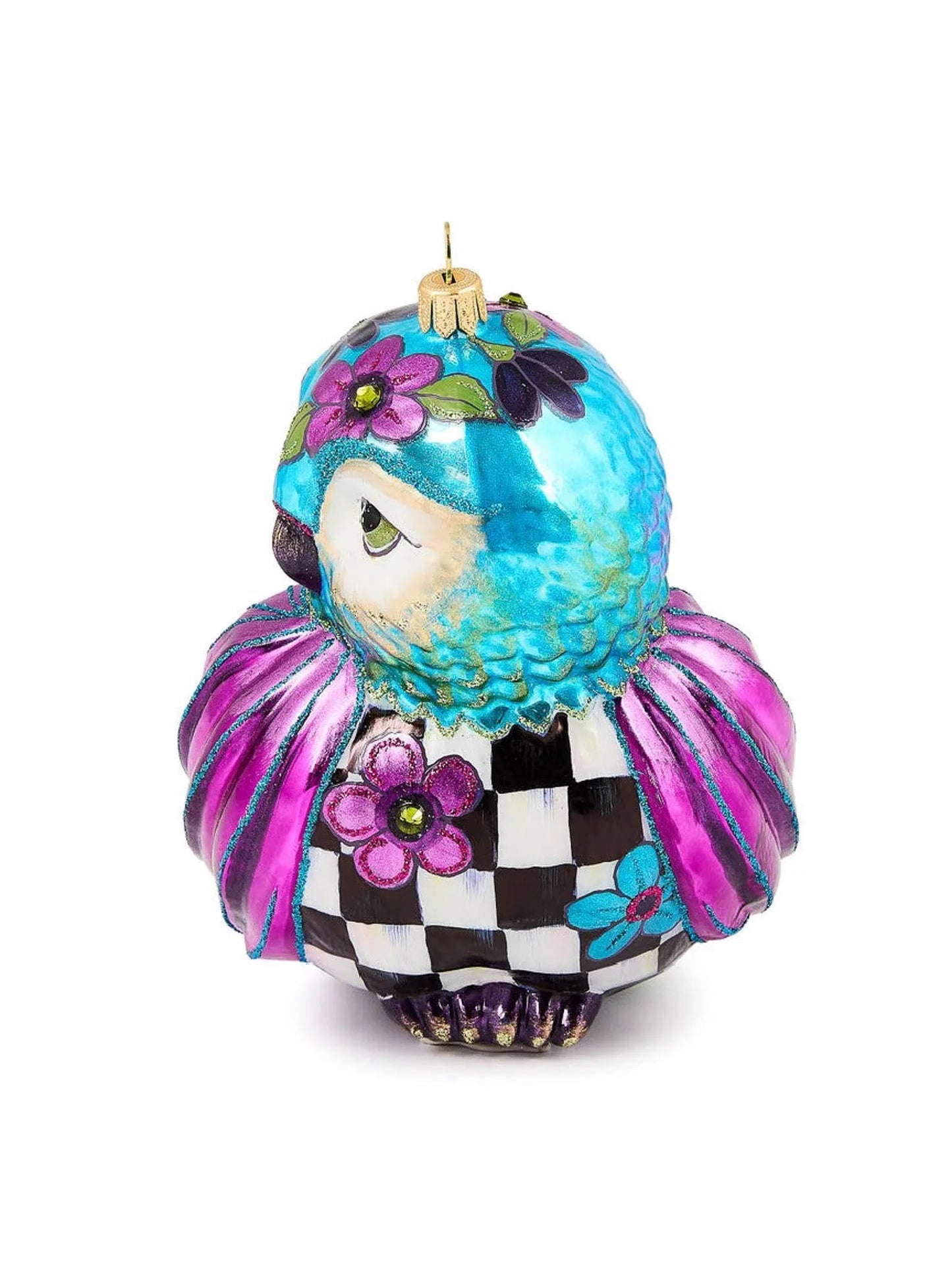 Floral Owl Glass Ornament