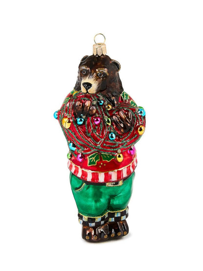 Deck the Halls Bear Glass Ornament