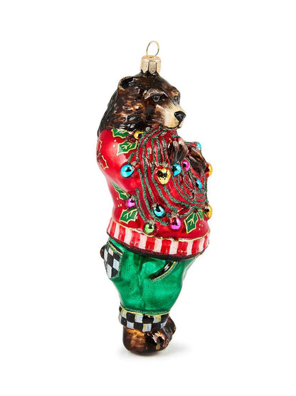Deck the Halls Bear Glass Ornament