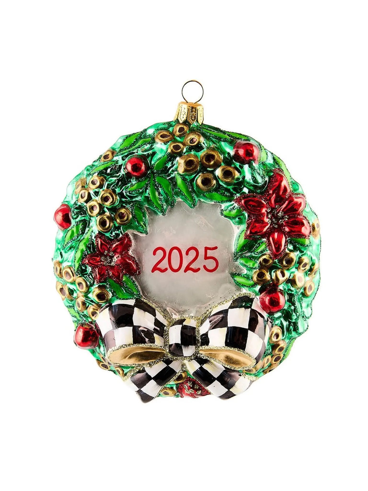 2025 Christmas Holly Wreath Glass Ornament