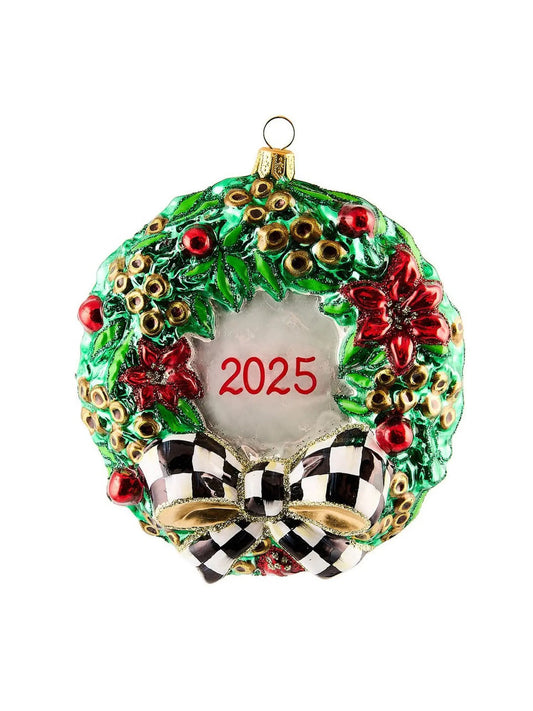 2025 Christmas Holly Wreath Glass Ornament