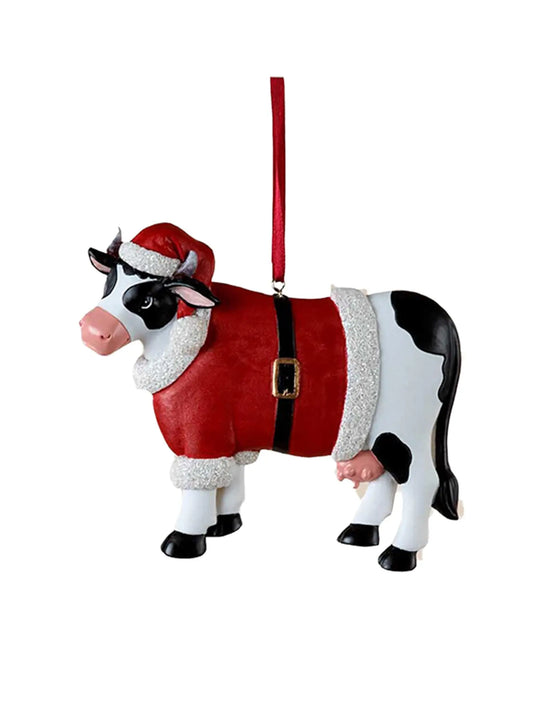 Farmhouse Santa Cow Christmas Ornament