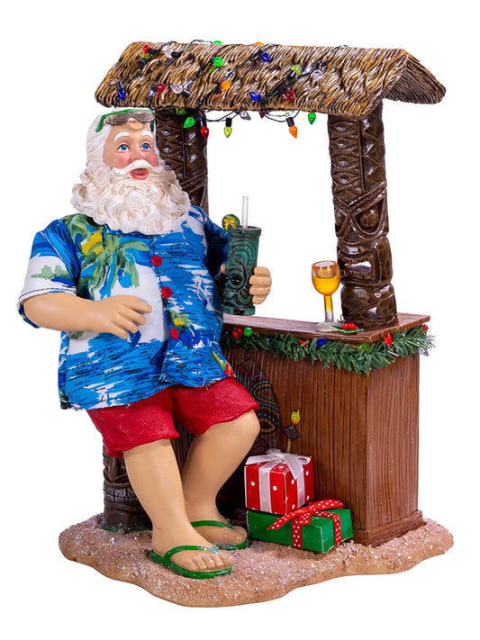 9-Inch Beach Santa At Tiki Bar Figurine | Tropical Christmas Decor