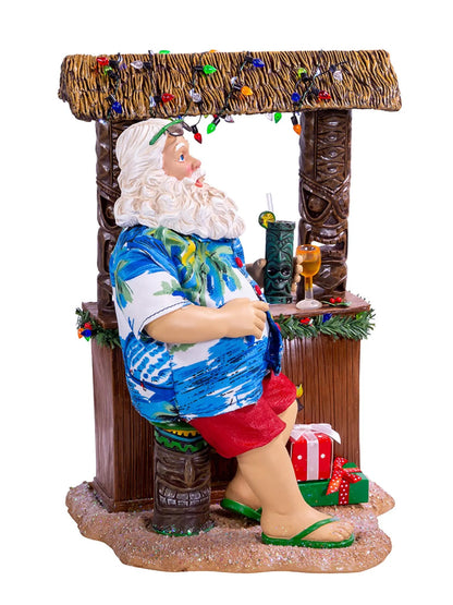 9-Inch Beach Santa At Tiki Bar Figurine | Tropical Christmas Decor