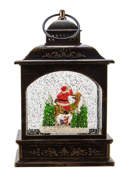 Light-up Santa & Reindeer Lantern With Swirling Glitter | 9-Inch Led Snow Globe