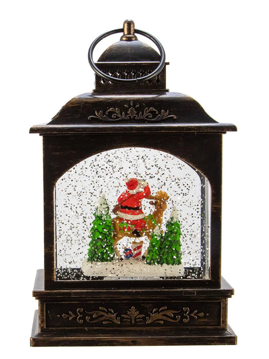 Light-up Santa & Reindeer Lantern With Swirling Glitter | 9-Inch Led Snow Globe