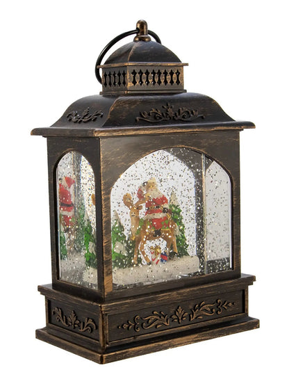 Light-up Santa & Reindeer Lantern With Swirling Glitter | 9-Inch Led Snow Globe