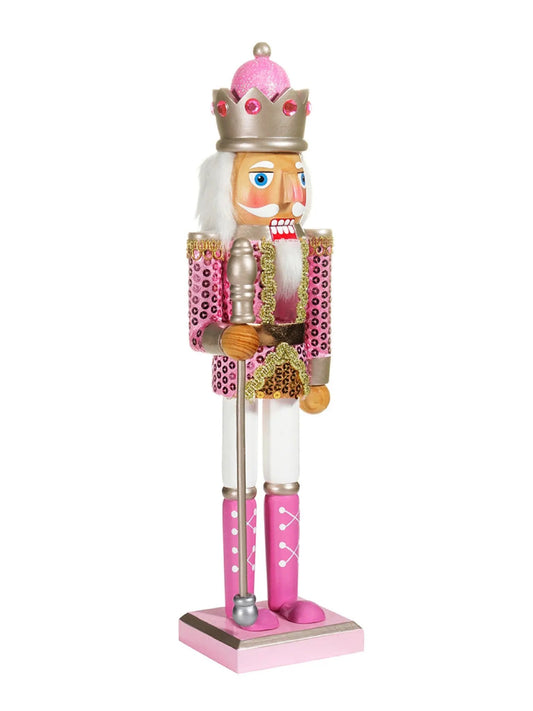 15-Inch Pink and Gold Princess Nutcracker | Wooden Holiday Figurine