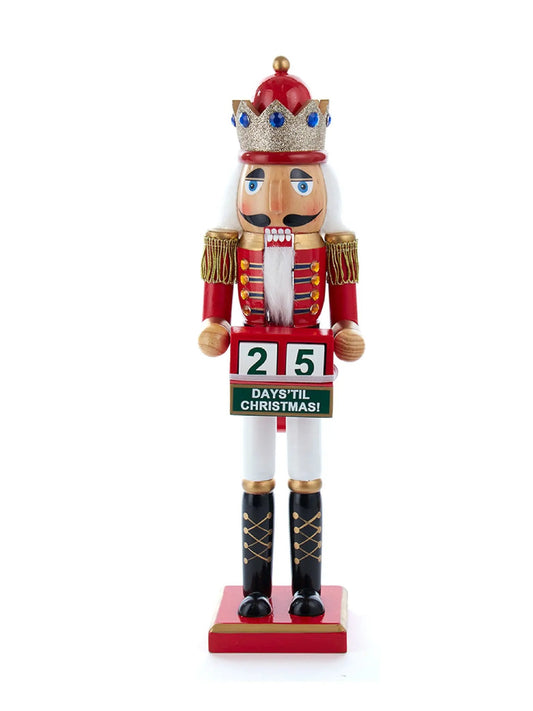 15-Inch Nutcracker King With Countdown Calendar Blocks | Red Holiday Decor