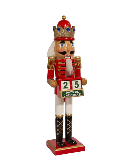 15-Inch Nutcracker King With Countdown Calendar Blocks | Red Holiday Decor