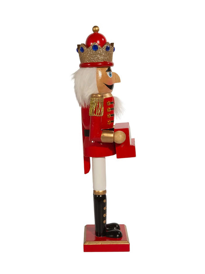 15-Inch Nutcracker King With Countdown Calendar Blocks | Red Holiday Decor