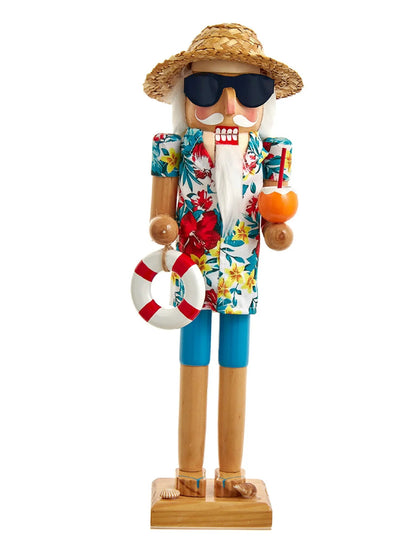 Beach Santa Nutcracker With Life Preserver | 15-Inch Coastal Holiday Decor