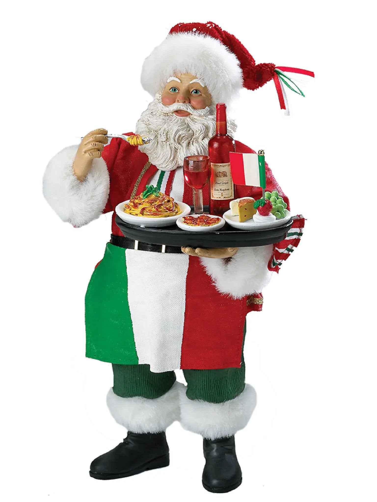 10.5-Inch Musical Italian Santa Claus With Wine & Food Tray | Holiday Figurine