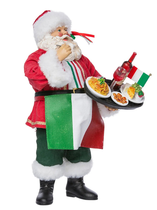 10.5-Inch Musical Italian Santa Claus With Wine & Food Tray | Holiday Figurine