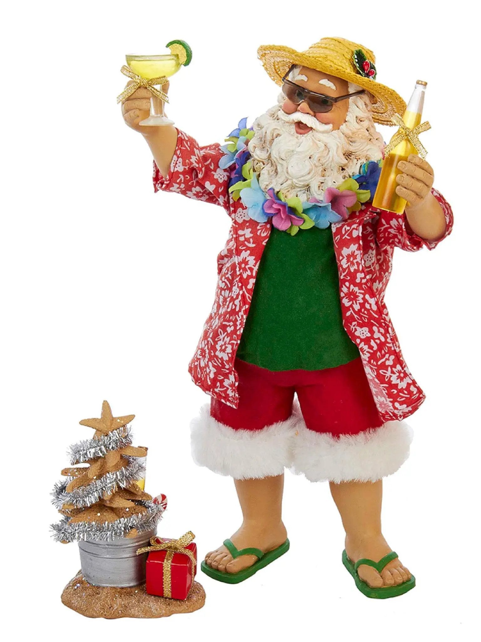 10-Inch Beach Santa With Margarita & Beer | 2-Piece Figurine Set