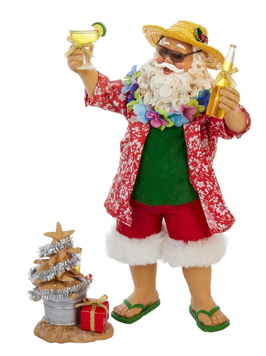 10-Inch Beach Santa With Margarita & Beer | 2-Piece Figurine Set