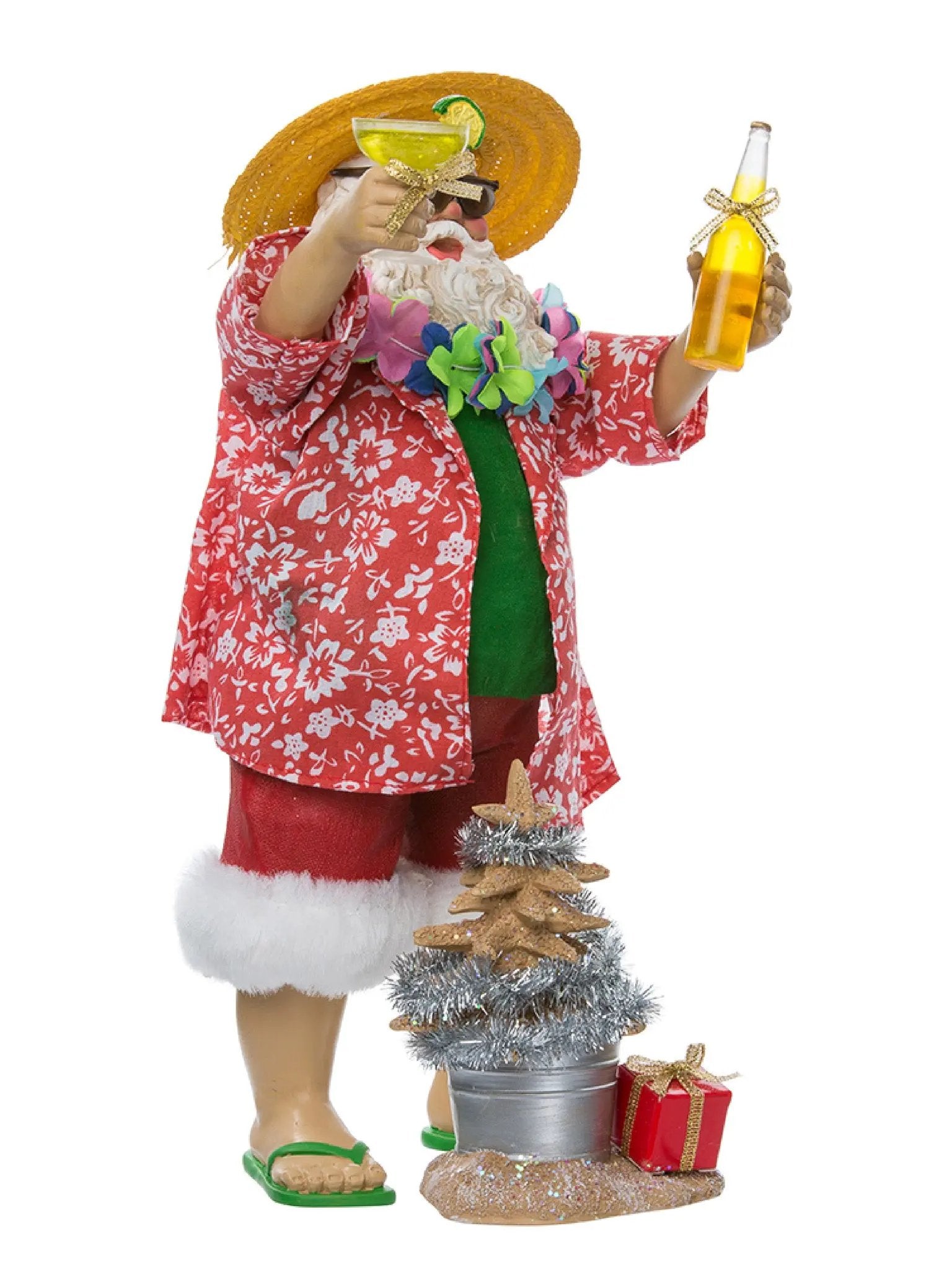 10-Inch Beach Santa With Margarita & Beer | 2-Piece Figurine Set