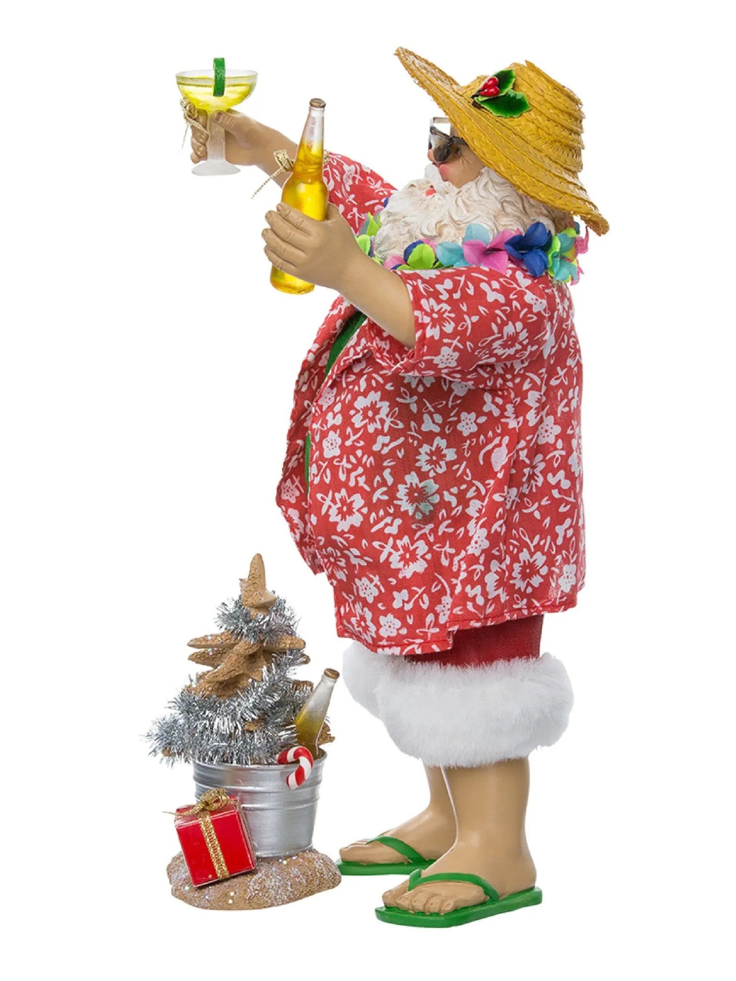 10-Inch Beach Santa With Margarita & Beer | 2-Piece Figurine Set