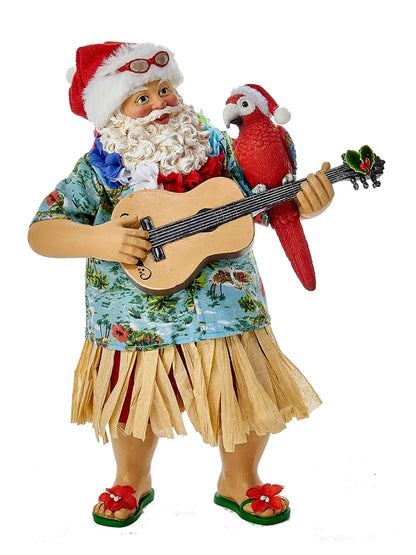 11-Inch Hawaiian Beach Santa With Guitar & Parrot | Tropical Decor