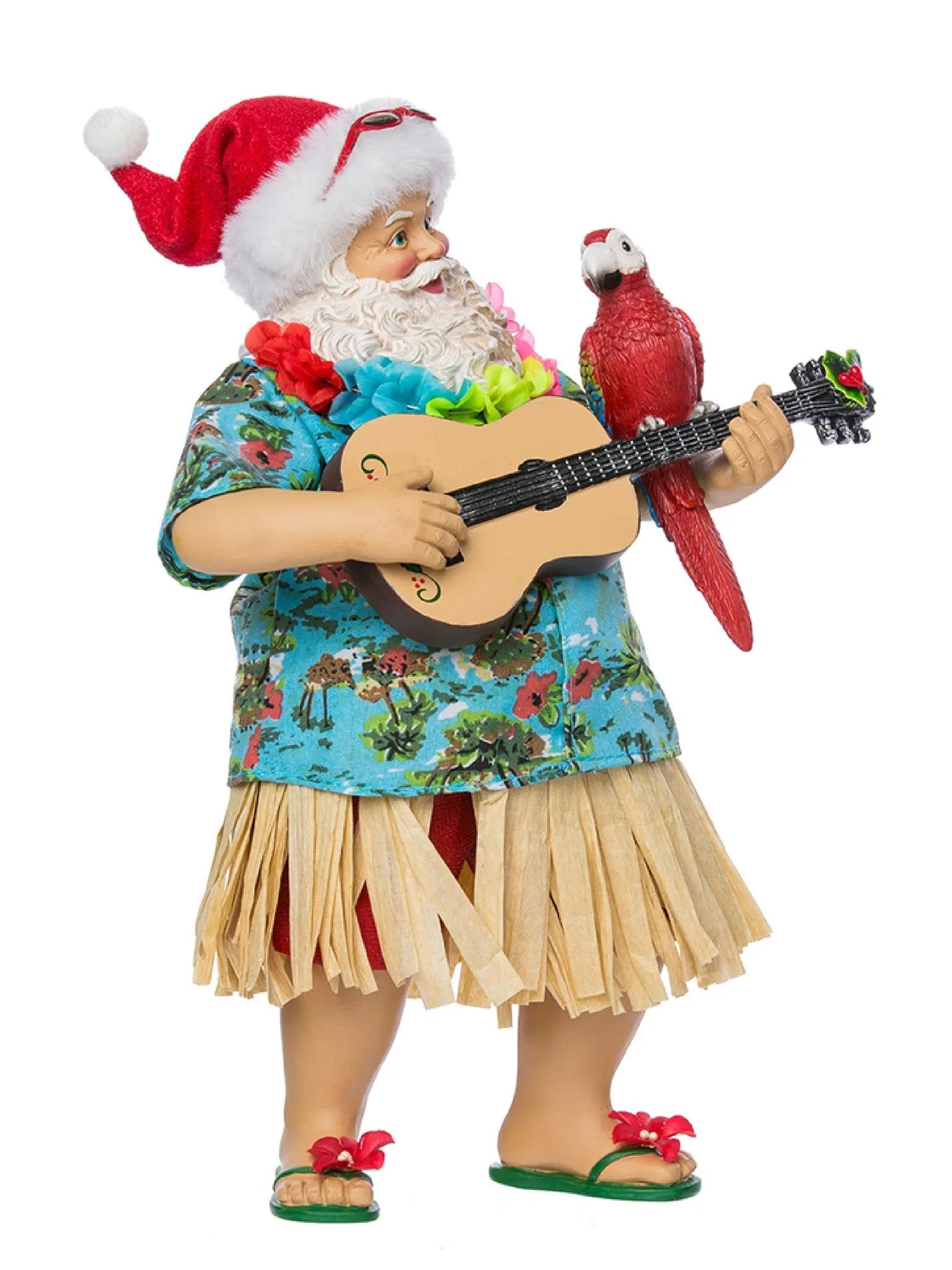 11-Inch Hawaiian Beach Santa With Guitar & Parrot | Tropical Decor