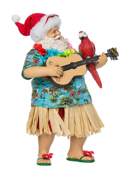 11-Inch Hawaiian Beach Santa With Guitar & Parrot | Tropical Decor