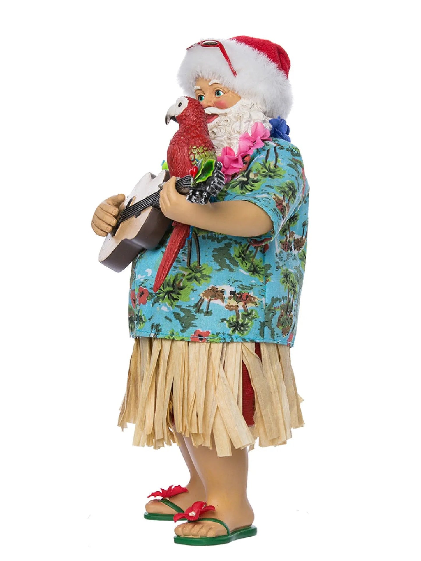 11-Inch Hawaiian Beach Santa With Guitar & Parrot | Tropical Decor