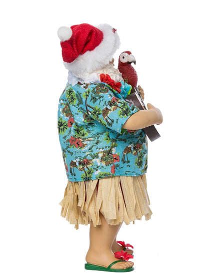 11-Inch Hawaiian Beach Santa With Guitar & Parrot | Tropical Decor