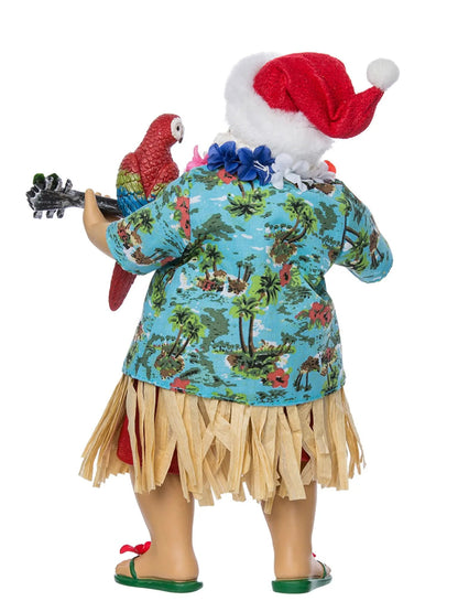 11-Inch Hawaiian Beach Santa With Guitar & Parrot | Tropical Decor