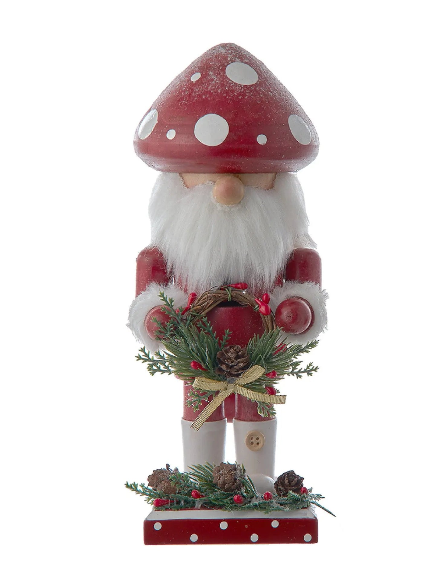 9-Inch Wooden Mushroom Santa Nutcracker | Whimsical Woodland Decor