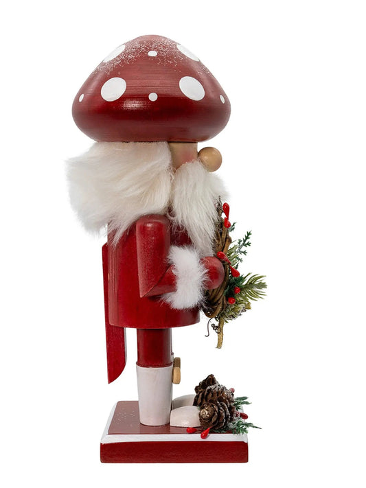 9-Inch Wooden Mushroom Santa Nutcracker | Whimsical Woodland Decor