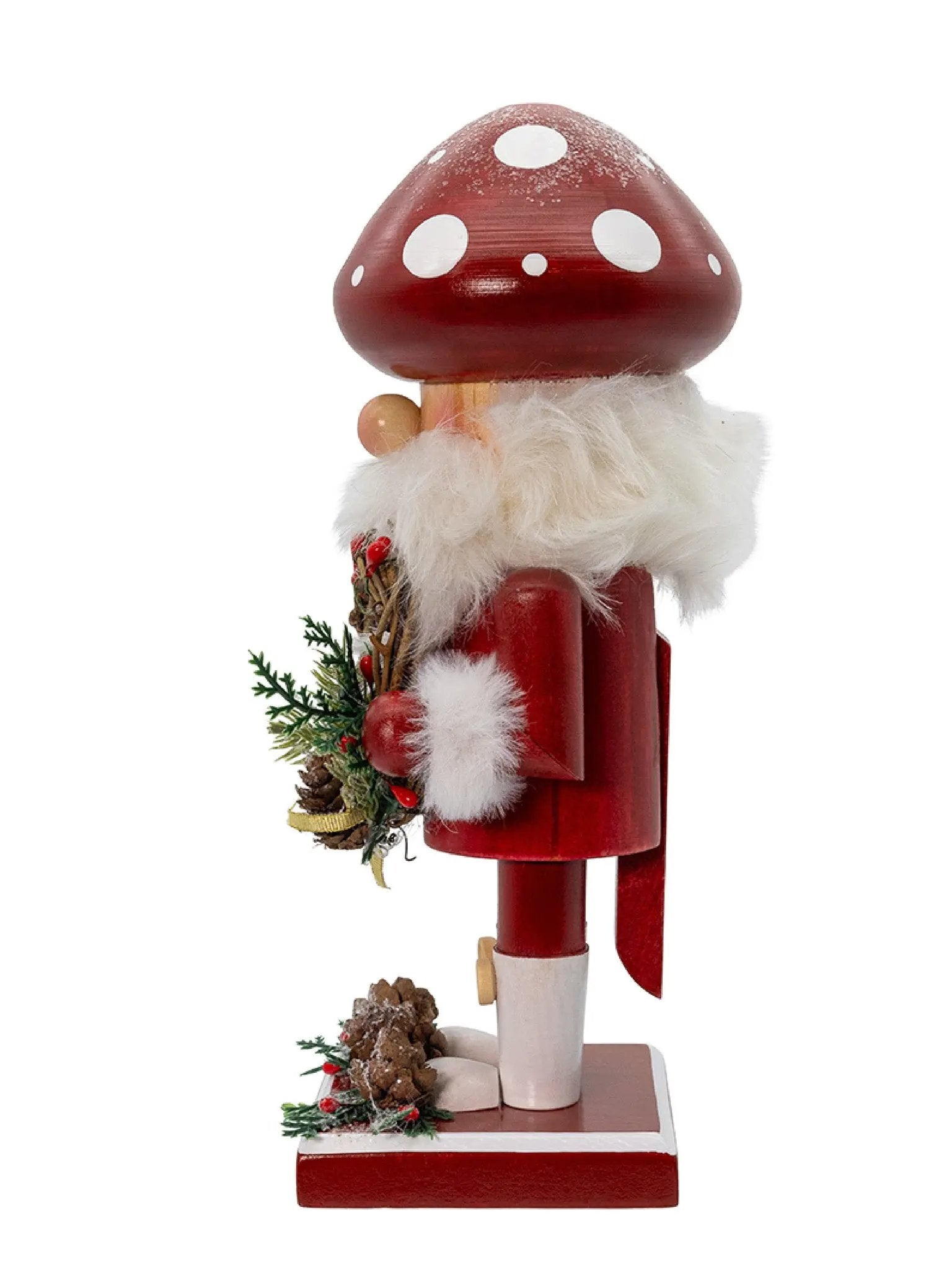 9-Inch Wooden Mushroom Santa Nutcracker | Whimsical Woodland Decor