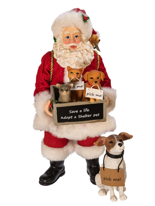 10.5-Inch "Adopt A Pet" Santa Claus With Dog Figurine | Holiday Decor