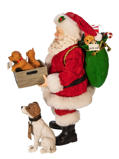 10.5-Inch "Adopt A Pet" Santa Claus With Dog Figurine | Holiday Decor